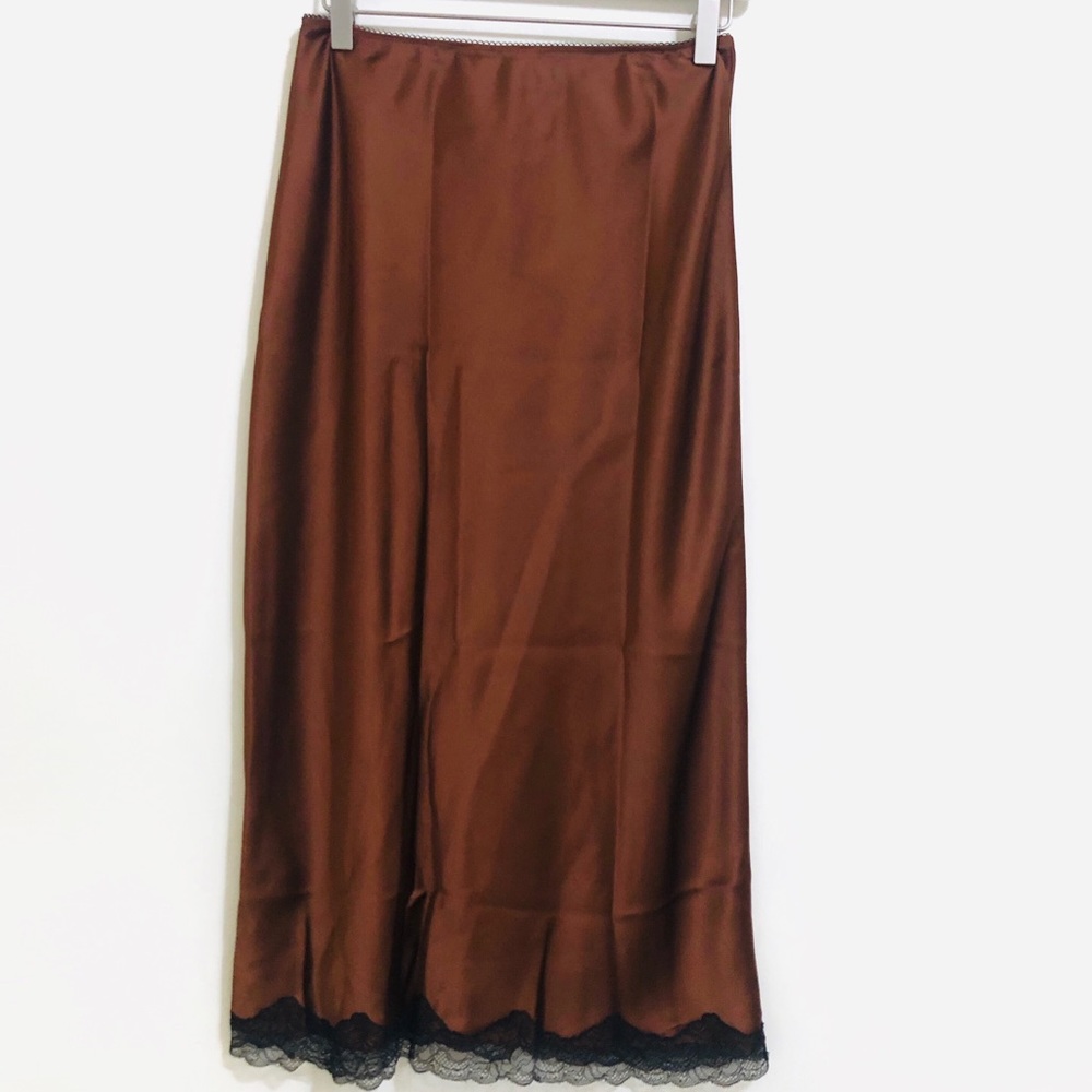 TOPSHOP Lace Trim Satin Midi Skirt - Picture 5 of 8